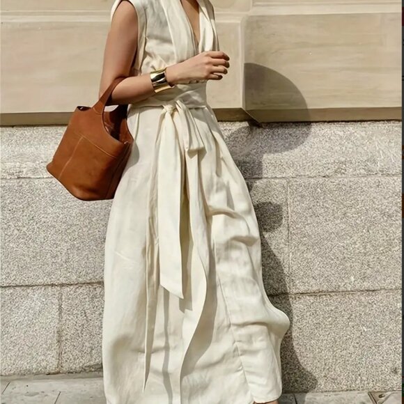 Ivory Sleeveless Maxi Dress - Picture 1 of 9